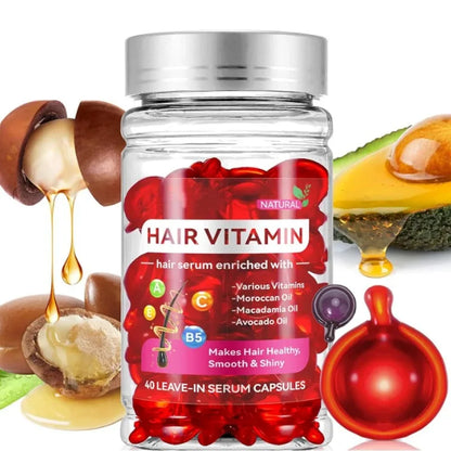 Moroccan Argan Vitamin Hair Oil Capsules – Split-End Repair & Nourishing Treatment | Leave-In Conditioner by EELHOE (40 Capsules)