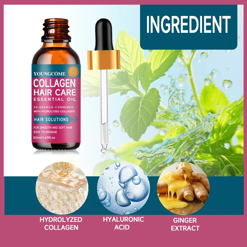 Collagen Hair Care Oil – Softening, Smoothing & Repair Treatment with Ginger & Hyaluronic Acid