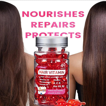 Moroccan Argan Vitamin Hair Oil Capsules – Split-End Repair & Nourishing Treatment | Leave-In Conditioner by EELHOE (40 Capsules)