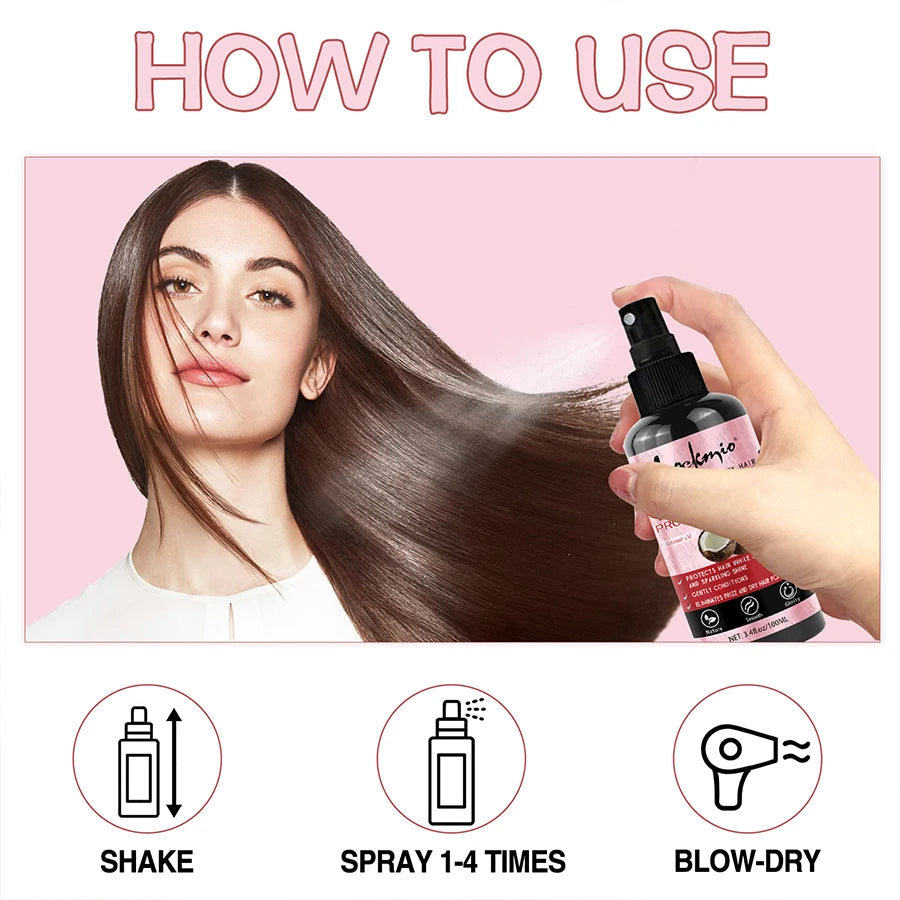 Heat Protectant Spray for Hair – Shields from Heat & UV, Adds Shine & Strength